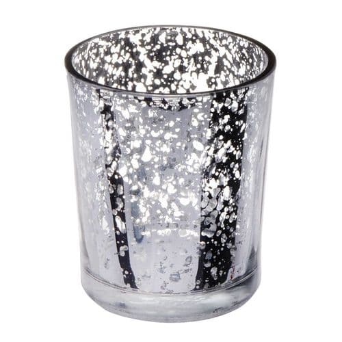 12 x Silver Small Glass Candle Holder - 55mm x 65mm