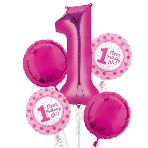 1st Birthday Girl Foil Balloon Bouquets