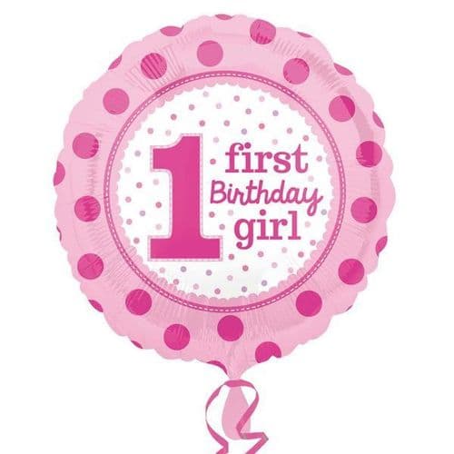 1st Birthday Girl Standard Foil Balloon