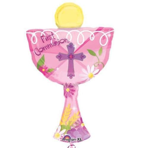 1st Communion Pink Chalice SuperShape Foil Balloon 20" x 31"