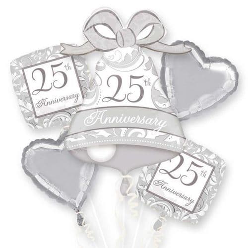 25th Anniversary Silver Scroll Foil Bouquet Balloon