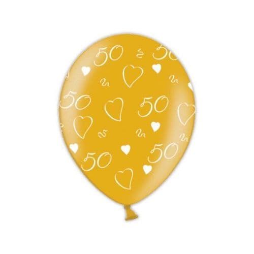 50th Anniversary  Glamorous Gold Printed Latex Balloons 11" packet of 25