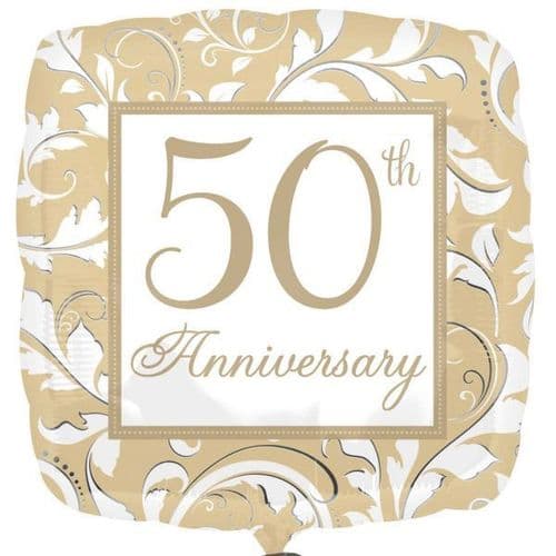 50th Anniversary Gold Elegant Scroll Standard Foil Balloon