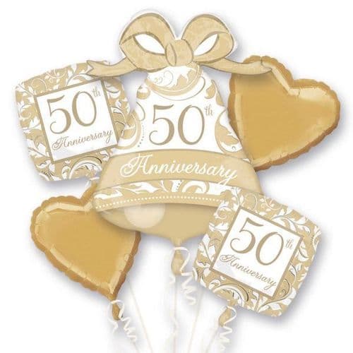 50th Anniversary Gold Scroll Foil Bouquet Balloons