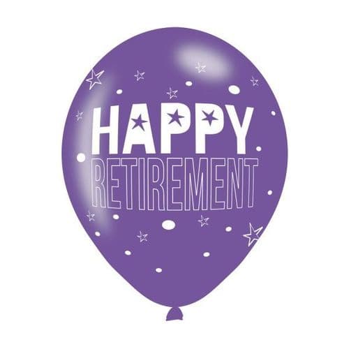 6 x 11" Happy Retirement Assorted Colours Latex Balloons