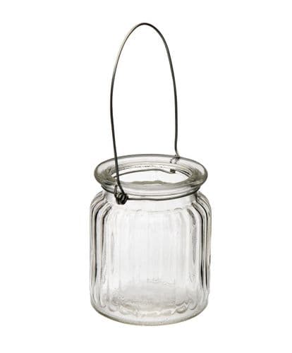 6 x Clear Ribbed Glass Jar with Handle - 73mm x 88mm