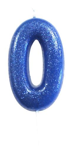 Age 0 Glitter Numeral Moulded Pick Candle Blue