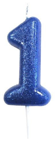 Age 1 Glitter Numeral Moulded Pick Candle Blue