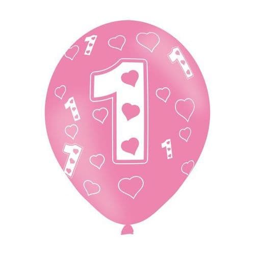 Age 1 Pink Latex Balloons 11" packet of 6