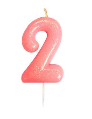Age 2 Glitter Numeral Moulded Pick Candle Pink