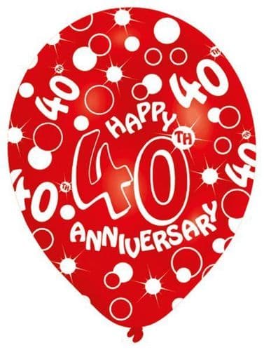 All Round Printed 40th Ruby Anniversary Latex Balloons