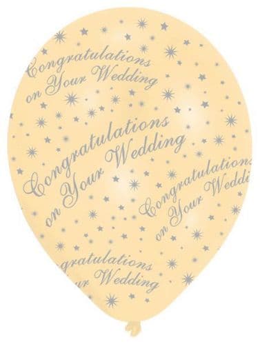 All Round Printed Congratulations on your Wedding Pearl Ivory Latex Balloons 6's