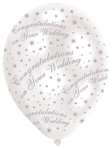 All Round Printed Congratulations on your Wedding Pearl White Latex Balloons