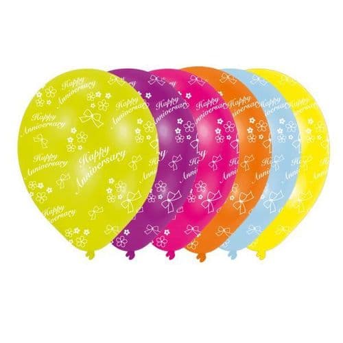 All Round Printed Happy Anniversary Latex Balloons