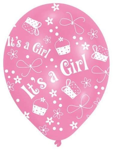 All Round Printed It's a Girl Latex Balloons Packet of 6 x 11"