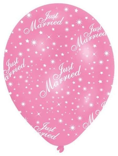 All Round Printed Just Married Pearl Pink Latex Balloons
