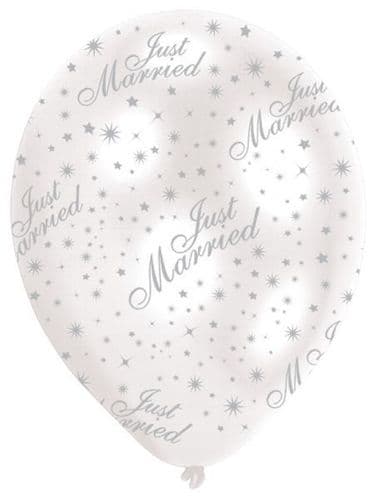 All Round Printed Just Married Pearl White Latex Balloons
