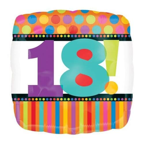 Birthday Dots & Stripes 18th  Foil Balloon