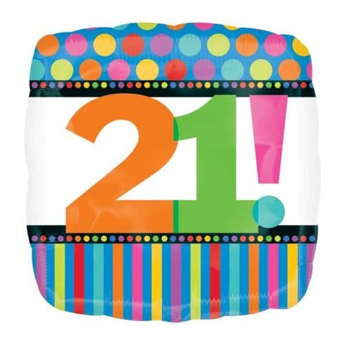 Birthday Dots & Stripes 21st Foil Balloon