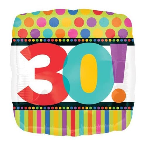 Birthday Dots & Stripes 30th Foil Balloon