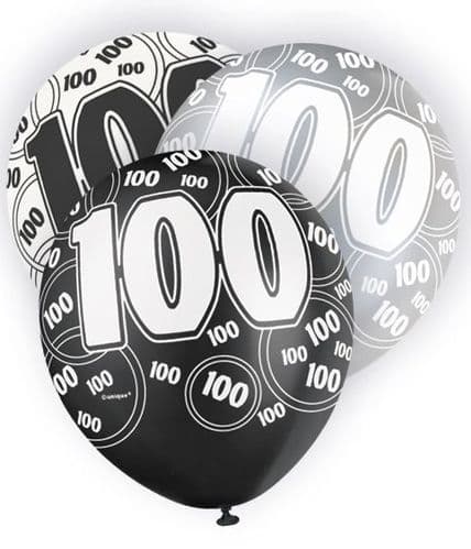 Black Glitz Balloons 100th 6 x 12"