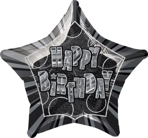 Black Glitz Star Prism Happy Birthday Balloon