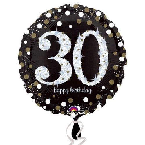 Black & Gold 30th Birthday Foil Balloon