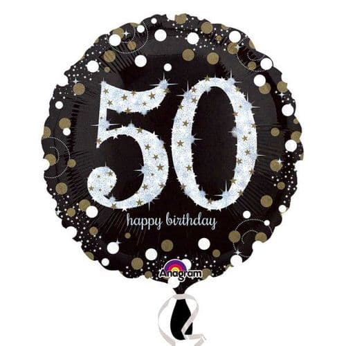 Black & Gold 50th Birthday Foil Balloon