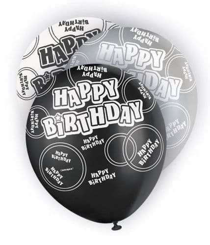 Black Happy Birthday Glitz Balloons 6 x 12"