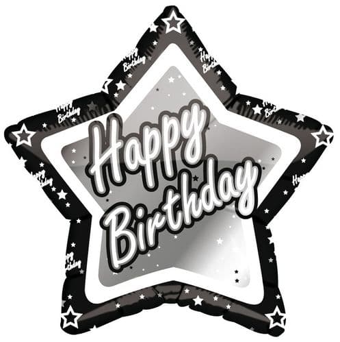 Black & Silver Happy Birthday Foil Balloon