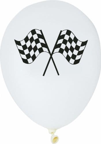 Black & White Chequered Flag Latex Balloons 2 Sided Print 6 x 12" per pack
