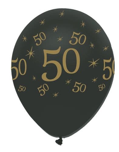 Black and Gold 50 12" Latex Balloons Pearlescent All Round Print 50 per pack