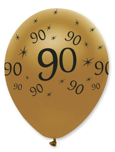 Black and Gold 90 12" Latex Balloons Pearlescent All Round Print 50 per pack