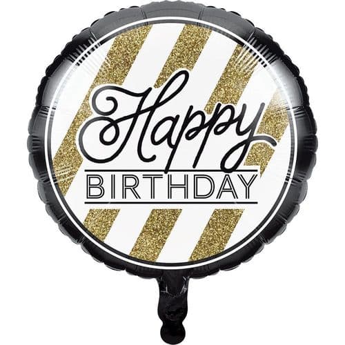 Black and Gold Happy Birthday Foil Balloon