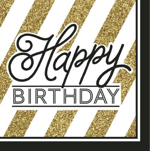 Black and Gold Happy Birthday Lunch Napkins 2 ply 16 per pack