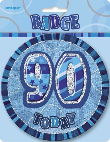 Blue Glitz 6" Badge 90th