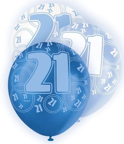 Blue Glitz Balloons 21st 6 x 12"