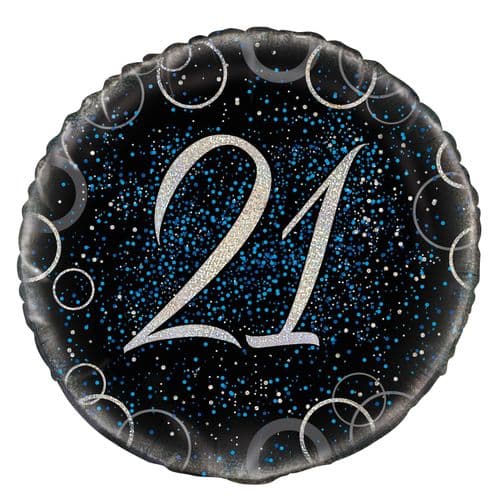 Blue Glitz Prism Happy 21st Birthday Foil Balloon