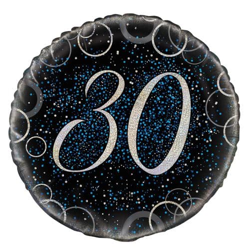 Blue Glitz Prism Happy 30th Birthday Foil Balloon