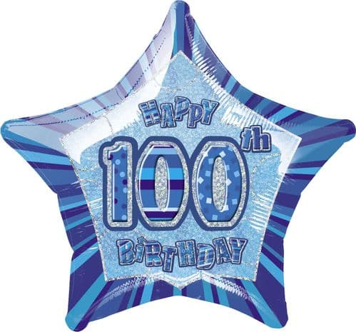 Blue Glitz Star Prism 100th Balloon