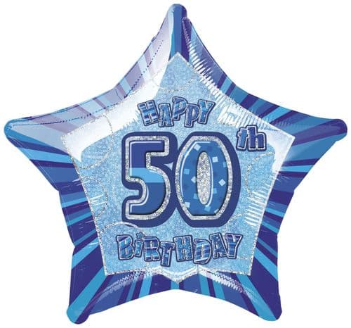 Blue Glitz Star Prism 50th Balloon