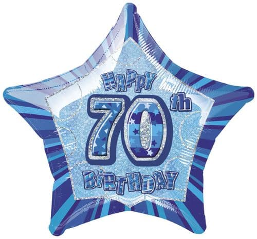 Blue Glitz Star Prism 70th Balloon