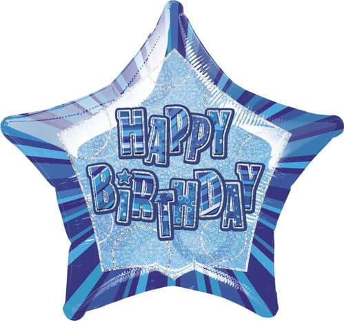 Blue Glitz Star Prism Happy Birthday Balloon
