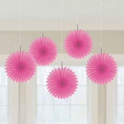 Bright Pink Mini Paper Fans 15cm pack of 5.