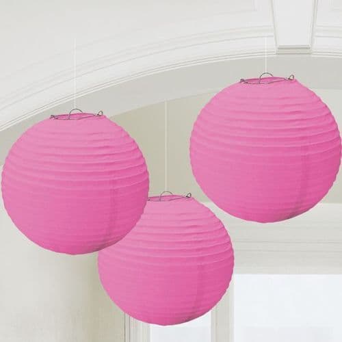 Bright Pink Round Paper Lanterns 24cm 3 per pack.