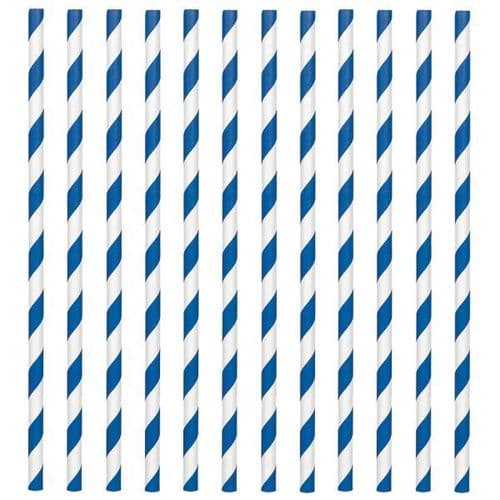 Bright Royal Blue Paper Straws 19cm pack of 24.