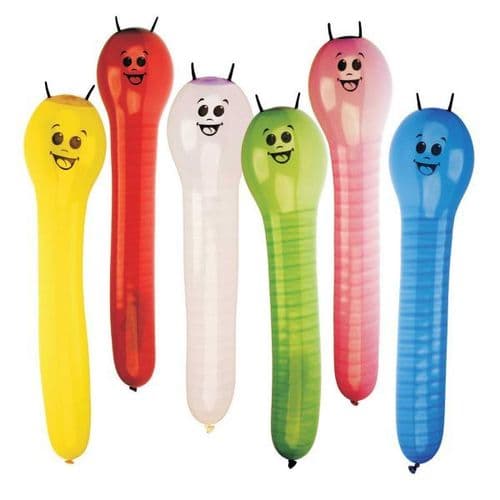 Caterpillars Assorted Colours Latex Balloons 12 per pack.