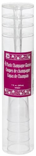 Clear Plastic Champagne 7oz Flute 4pc