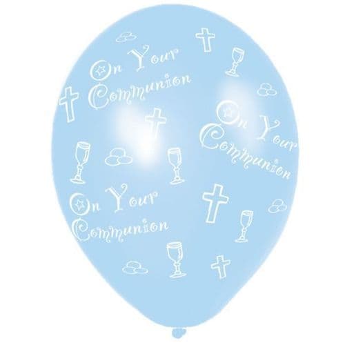 Communion Printed Blue Latex Balloons packet of 6