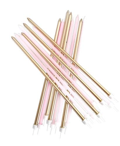 Extra Tall Candles Pastel Pink Metallic Mix with Holders